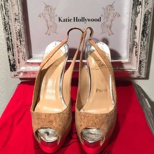 CHRISTIAN LOUBOUTIN cork slingback platform heel